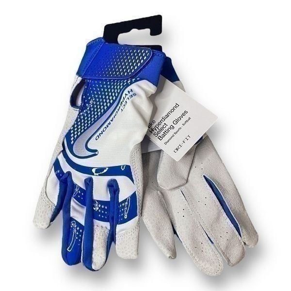 Nike Hyperdiamond Select Batting Gloves Softball White/Blue size Large New