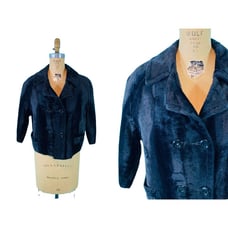 Vintage 1950s Black Jacket Soft Fur Double Breasted Evening | B 44