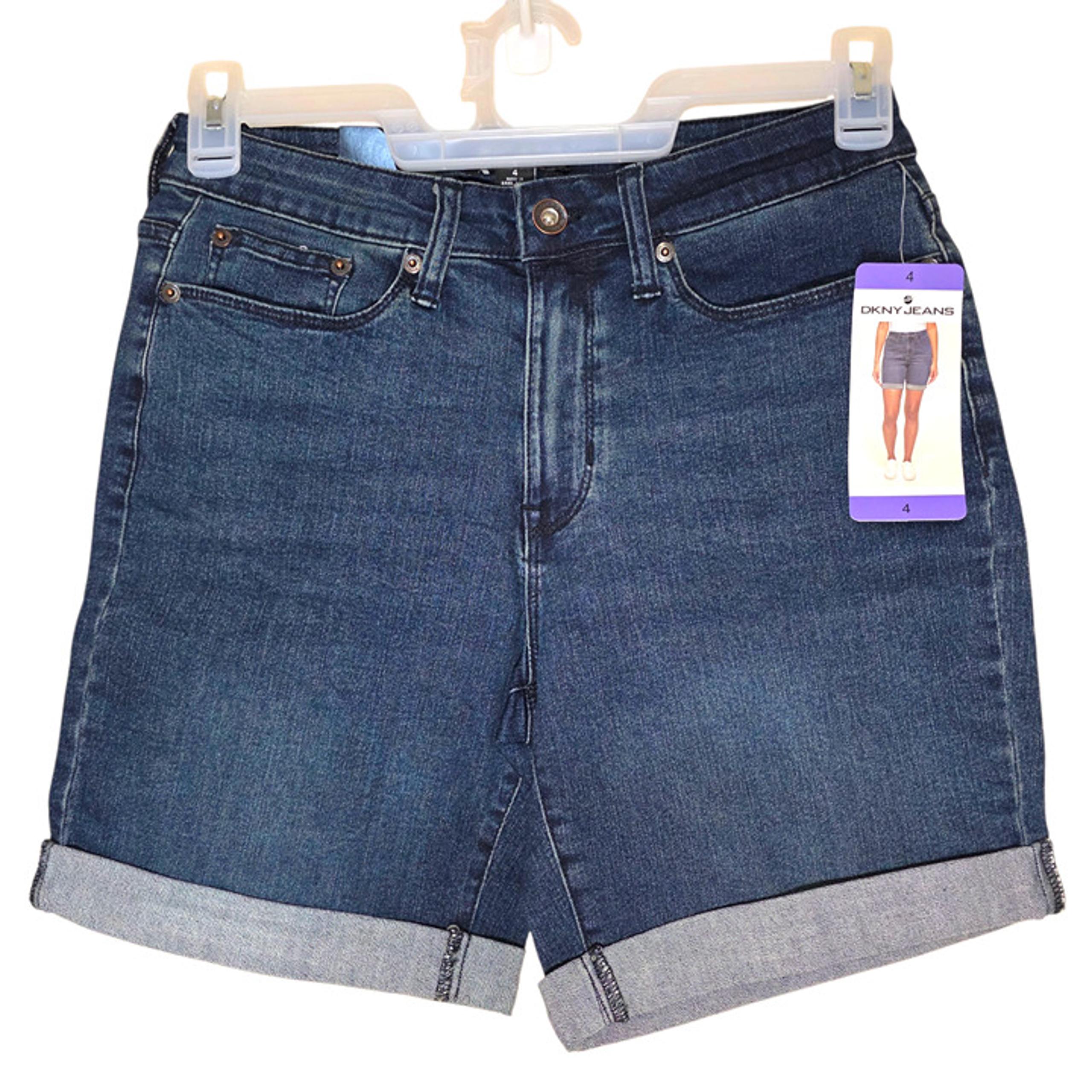 DKNY Jeans Denim Bermuda Mid Rise Cuffed Short Stretch Women's Size 4 Blue