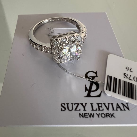 SUZY LEVIAN Sterling Silver CZ Halo Engagement Ring 7