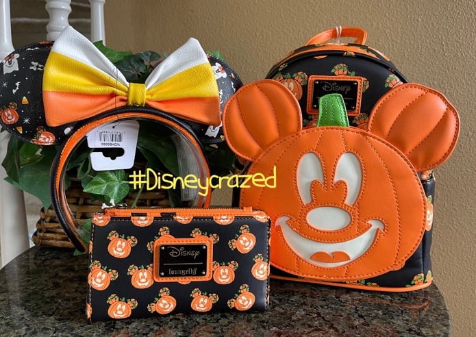 Disney Loungefly Mickey-O-Lantern Glow-in-the-Dark Mini Backpack, Wallet & Ears