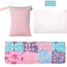 Set of 4 Reusable Diapers, Inserts & Bag | 9pc Set | New