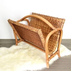 Vintage wicker bamboo bent wood magazine rack boho decor modern farmhouse
