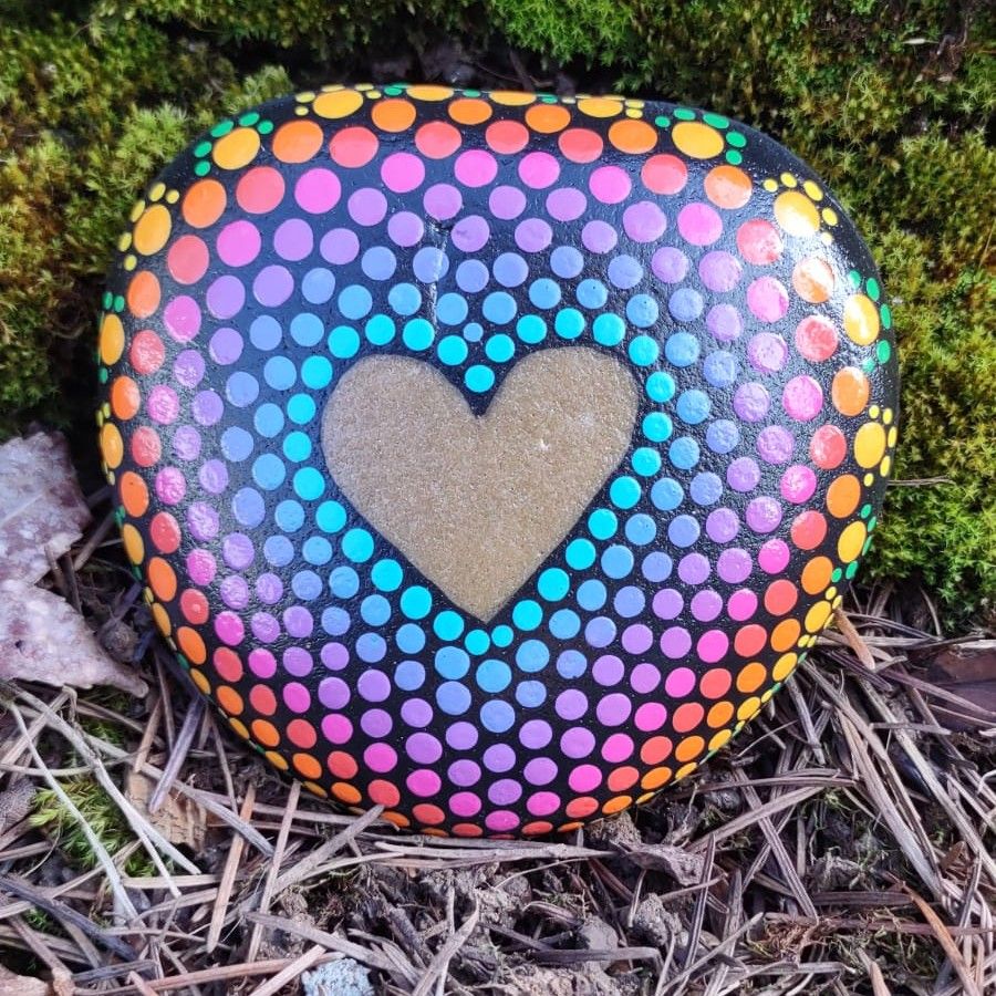 Mandala Heart Painted Rock Hand Made Gift