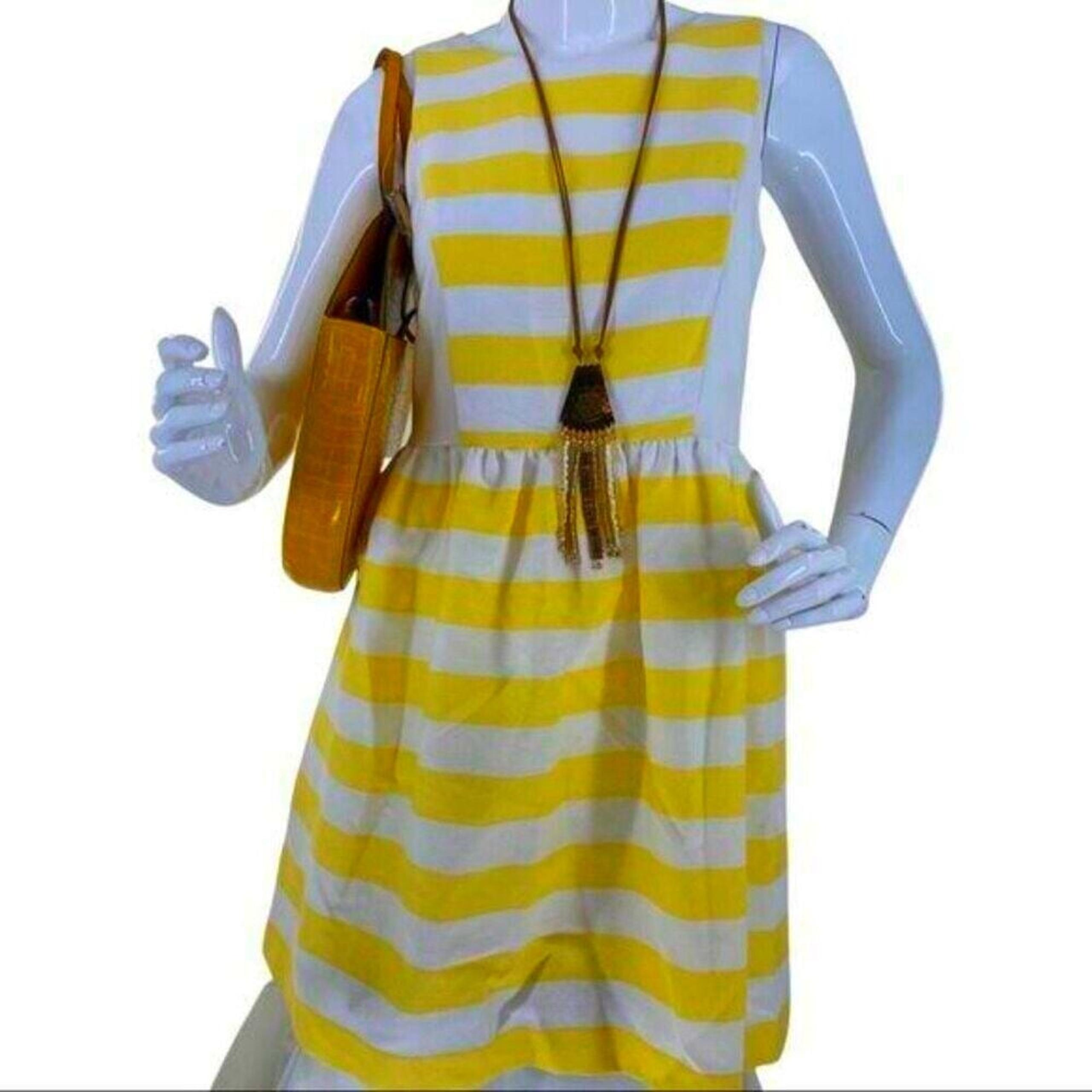 Striped Fit & Flare Midi Dress Sleeveless Casual Yellow White Size S - Kensie