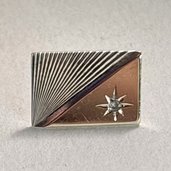 Simmons 14k Sterling Silver Tie Tack Rectangle Diamond Minimal Vintage