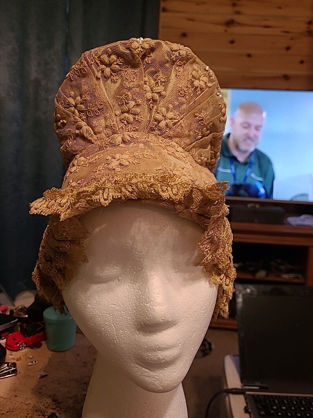 All Original Antique Victorian Civil War Beaded Evening/Weddin g Bonnet Hat