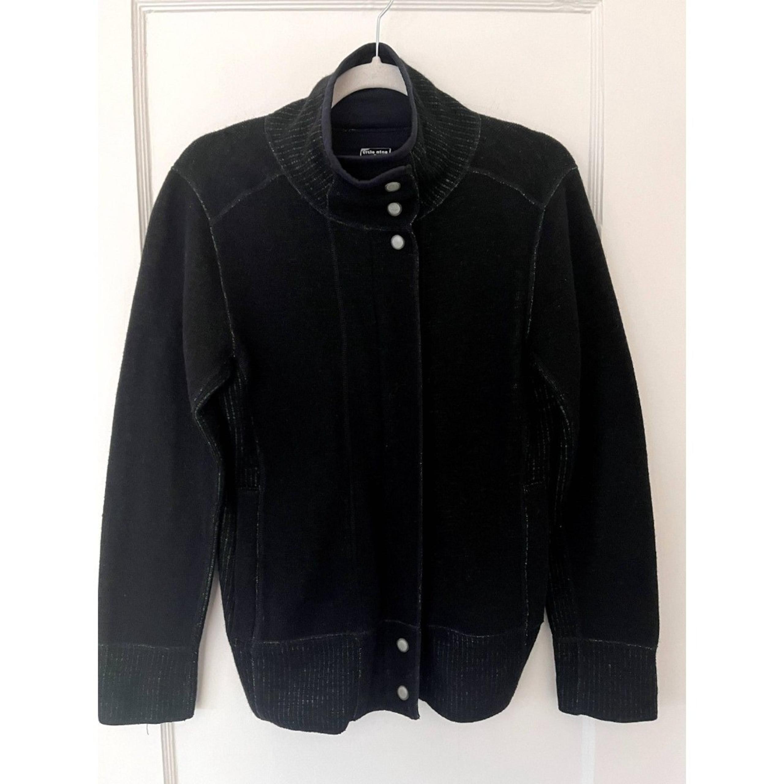 Womens Title Nine M Wool Blend Sweater Knit Jacket Full Zip Up Snap Mock Neck