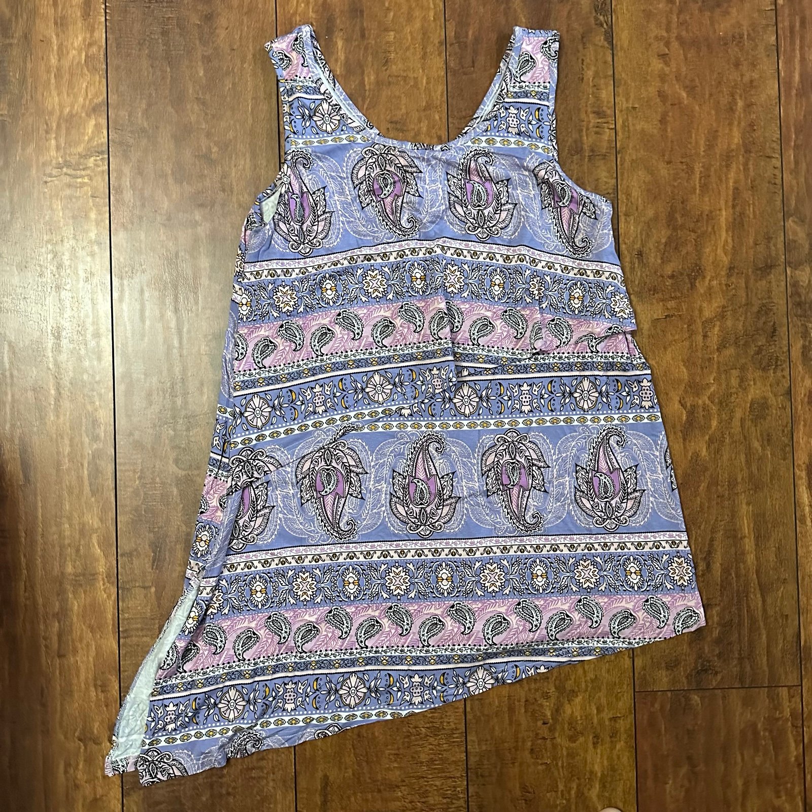 Latched Mama maternity nursing purple print bohemian asymmetrical tank - medium
