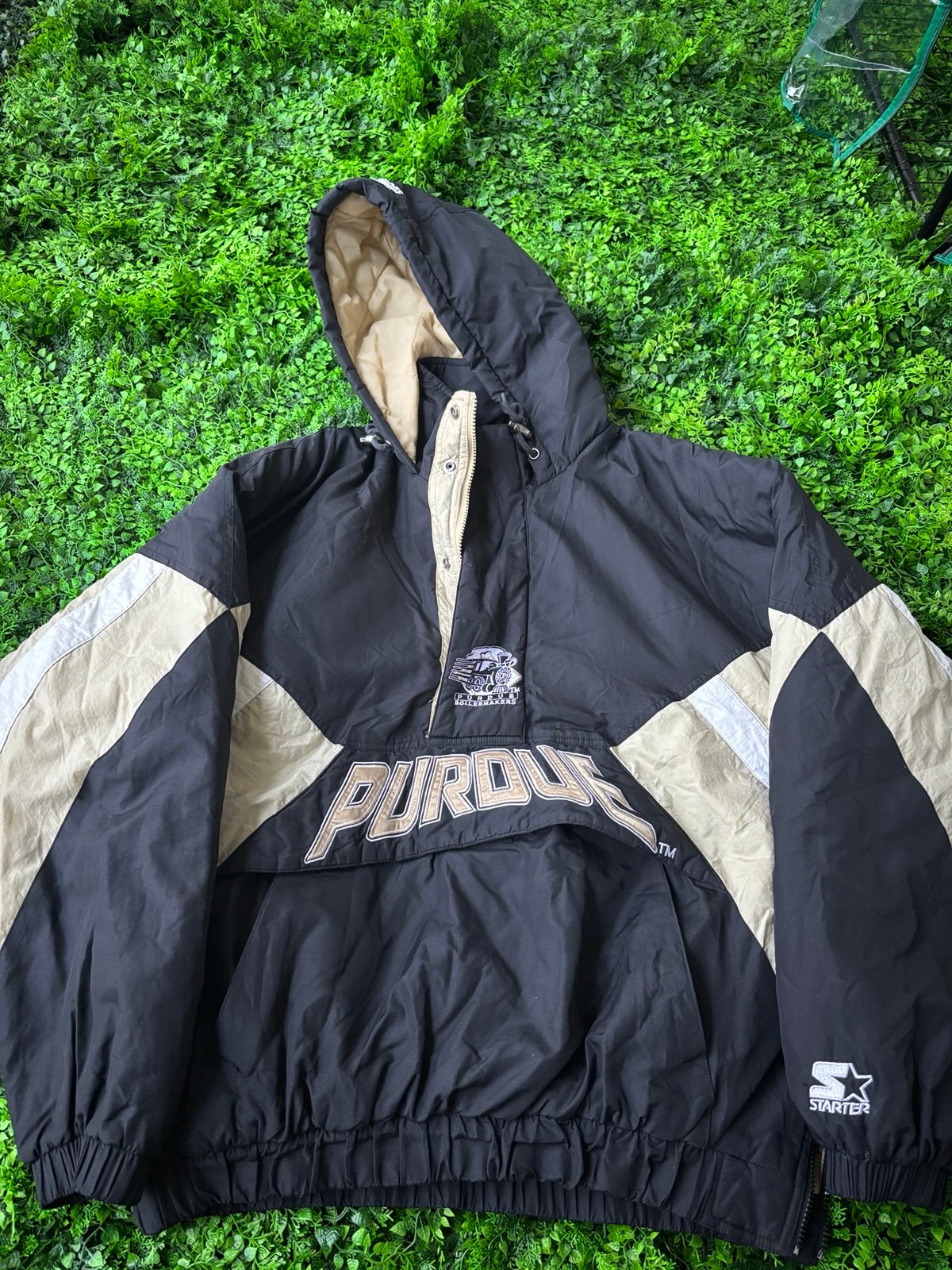 Vintage 90s Purdue University Boilermakers Starter Pouch Jacket Back Locomotive