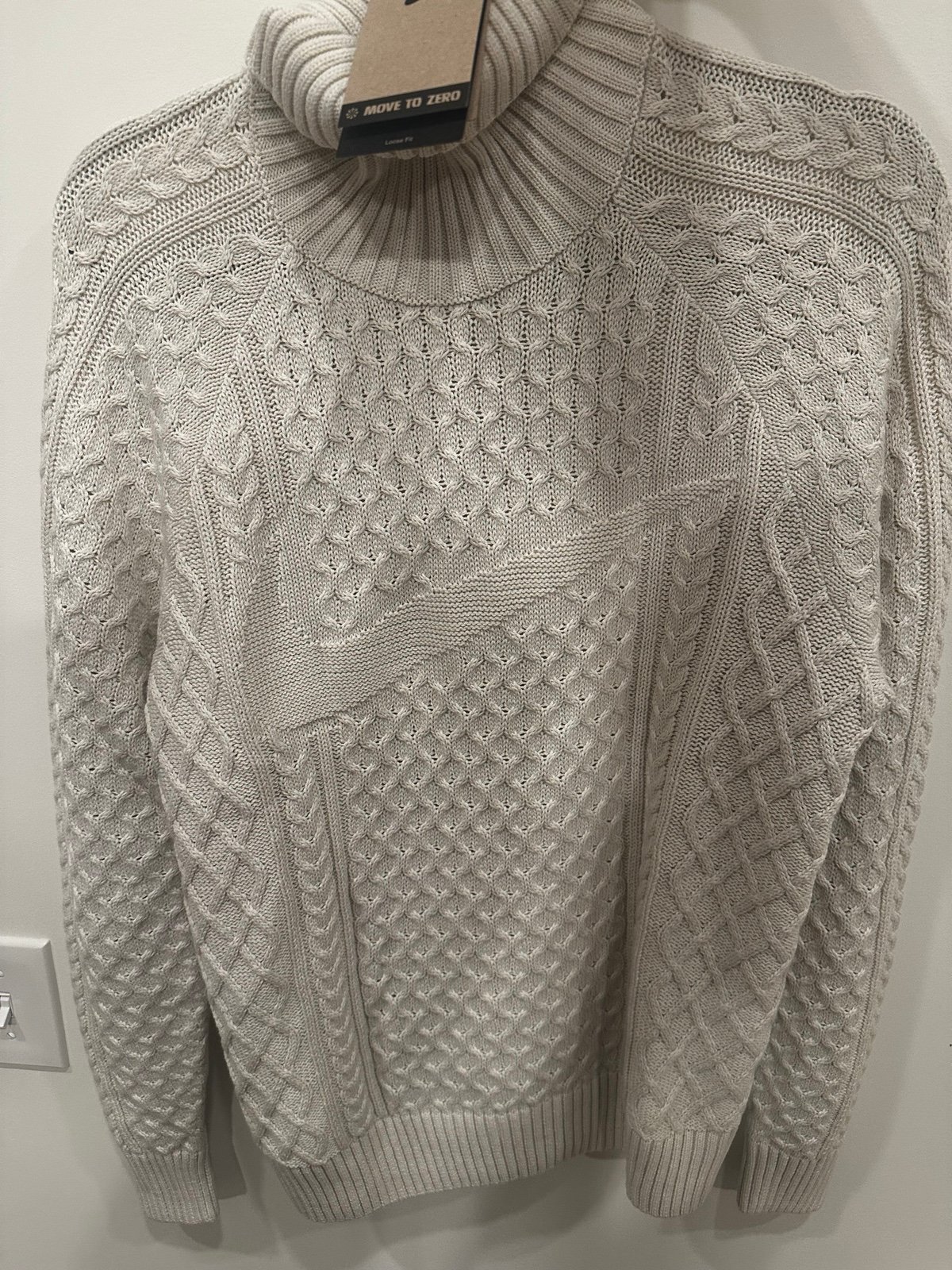 NEW Men's Size M Nike Life Cable Knit Turtleneck Sweater Light Bone FB7770-072