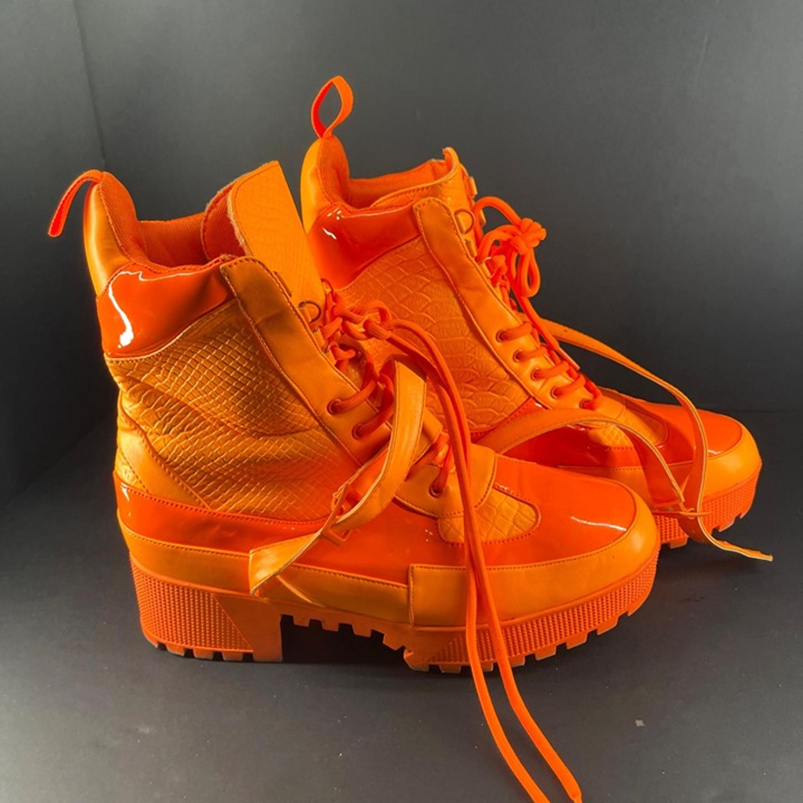 Cape Robbin Womens Neon Orange High-Top Combat Boots With Glossy Finish Size 9M