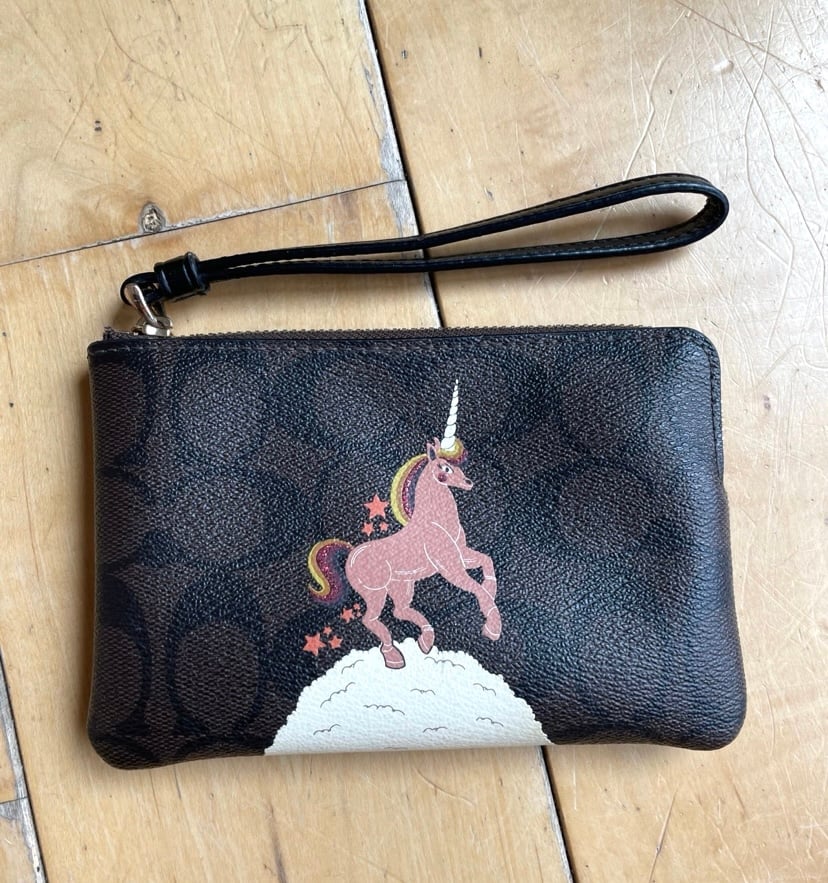 Coach brand unicorn wristlet Brown/Pink With Signature Logo