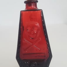Vintage Wheaton NJ Red Miniature Red Skull Cross Bones Poison RIP Glass Bottle