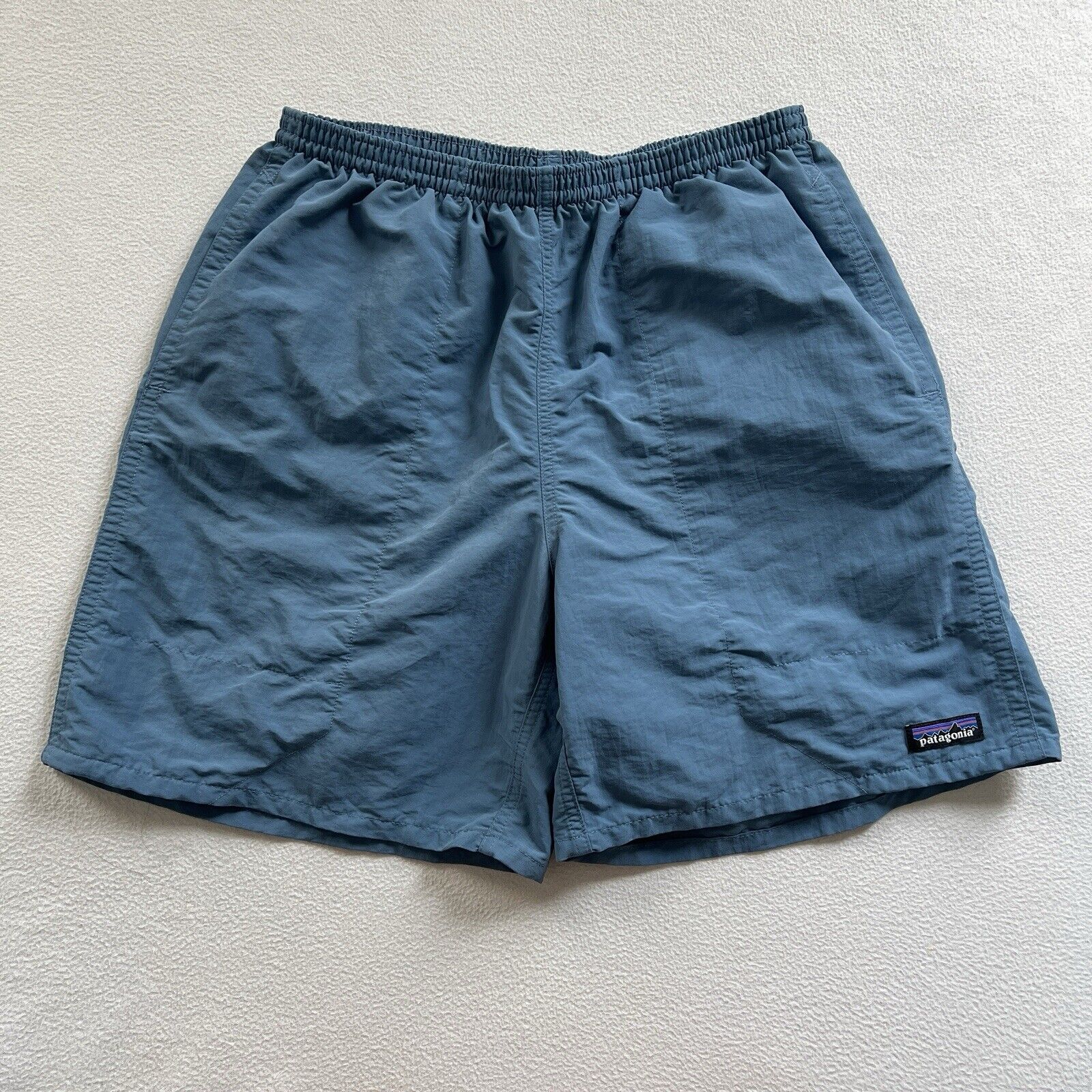 Patagonia PGBE Pigeon Blue Baggies Longs 7 Nylon Drawstring Shorts 58034 SP21 M