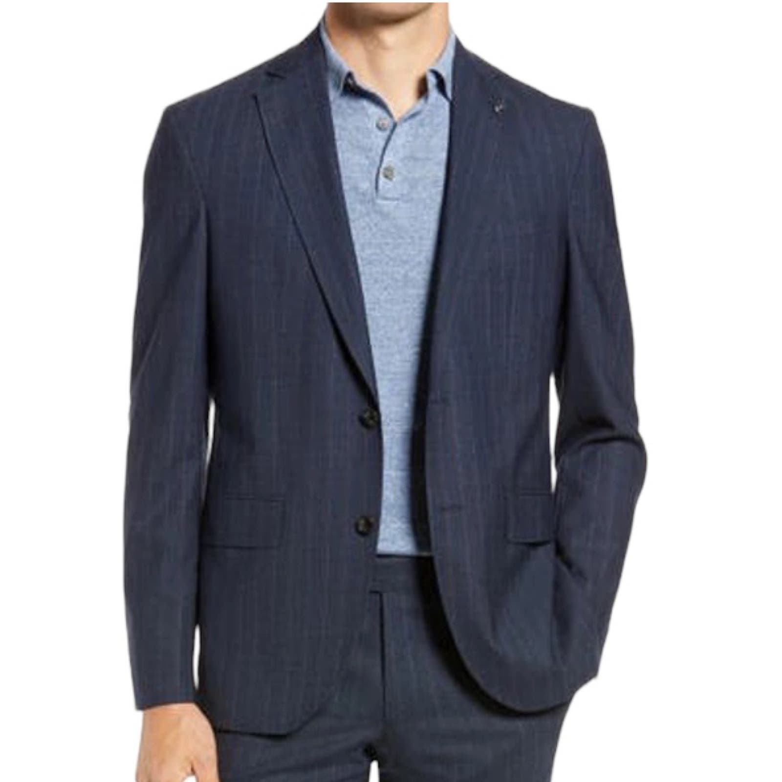 Ted Baker NWT Karl CT Slim Fit Textured Stripe Navy Blazer Size 36S 100% Wool