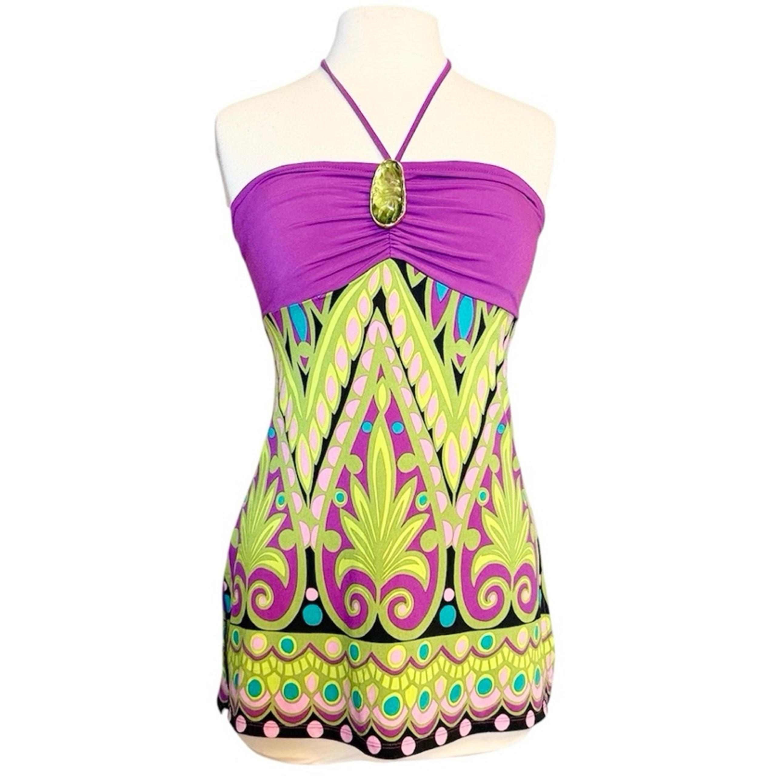 Y2K Bisou Bisou Halter Top Blouse Peacock Jewel Stone S Small