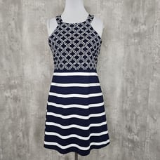 Southern Tide Womens L Navy White Striped Aline Halter Beach Nautical Dress