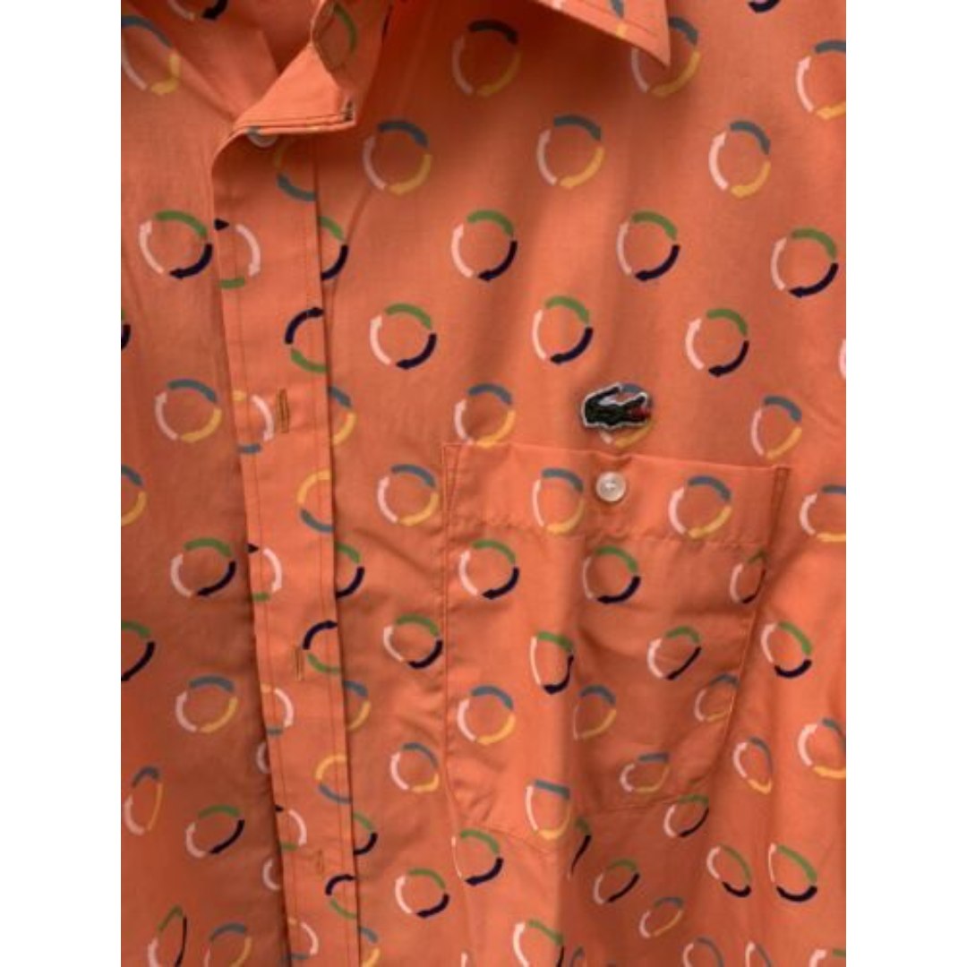Lacoste Mens 3XL(8) Long Sleeve Button Cotton Down Orange W/Arrow Circle Pattern