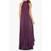 MAC DUGGAL Dress Size 4 Evening Gown Purple Pleated Satin Tie Neck High Low