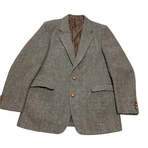 VTG HARRIS TWEED SPORT COAT SZ 42R BROWN 2 BUTTON SINGLE VENT PARTIAL LINED MENS