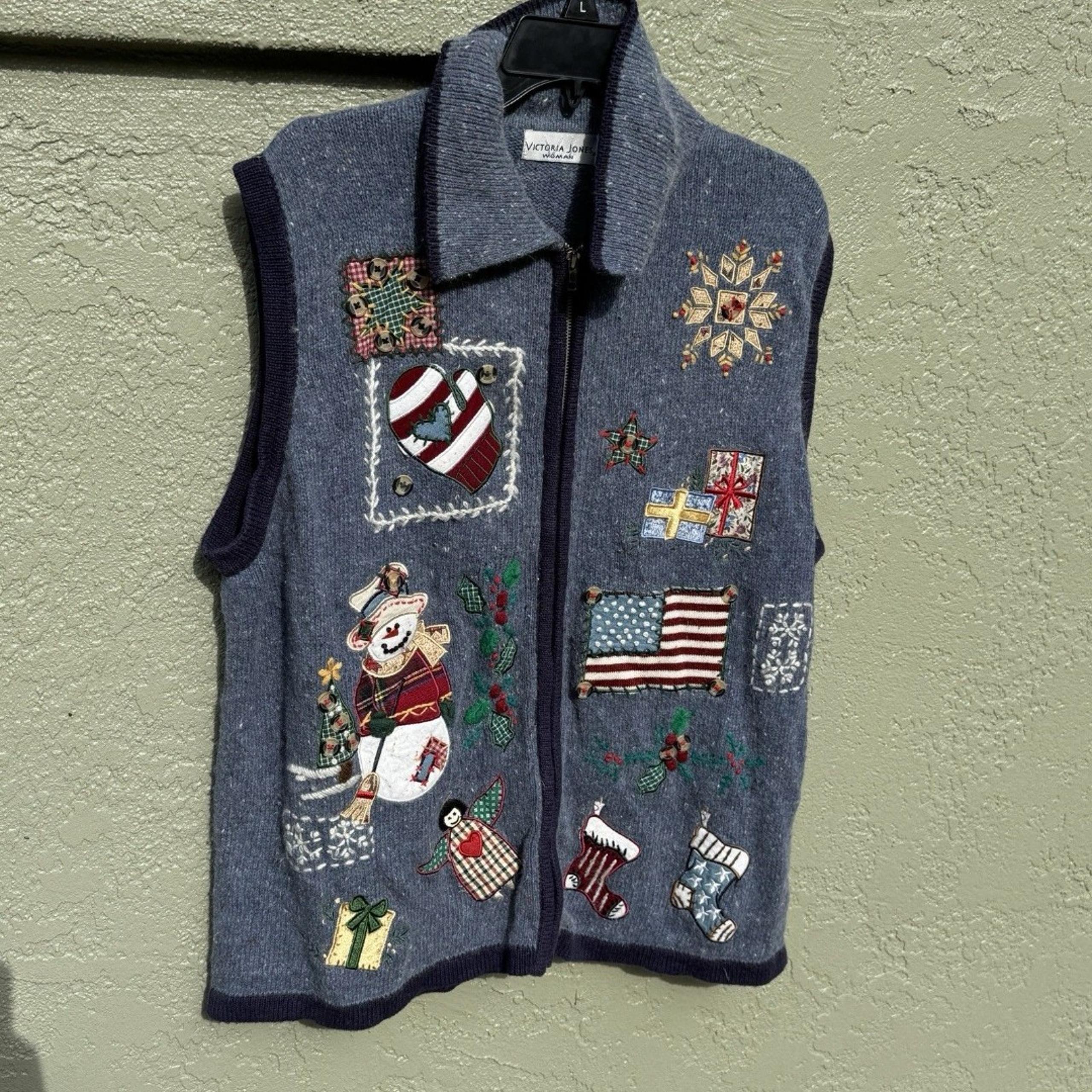 Victoria Jones Woman Vintage Christmas Sweater 1X XL Sleeveless With Zipper