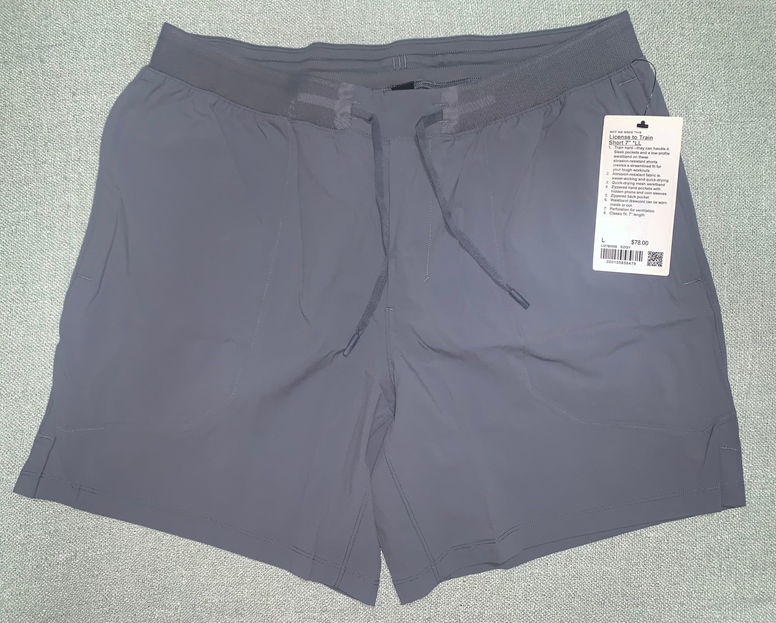Lululemon NWT License to Train Linerless Short 7 Updated L Solar Grey