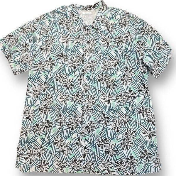 Columbia Men's PFG Vented Teal White Black Hawaiian Fishing Shirt Size XL