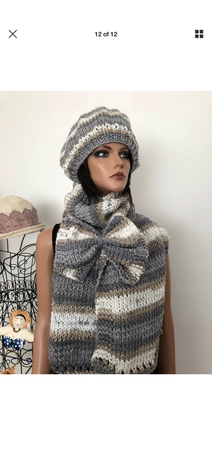 Hand Knits 2 Love Set Shawl Hat Bow Chic