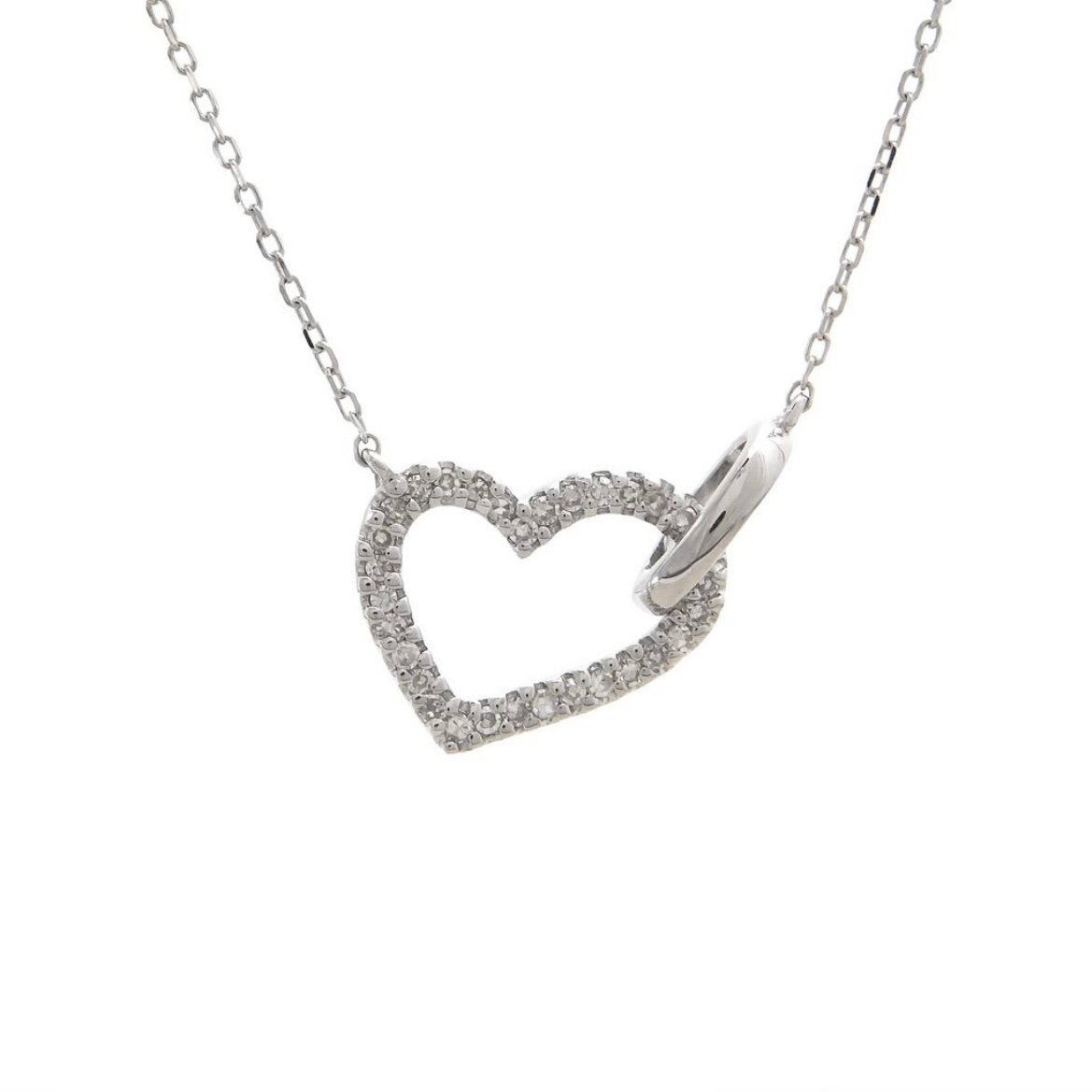 14K White Gold Open Heart Diamond Necklace