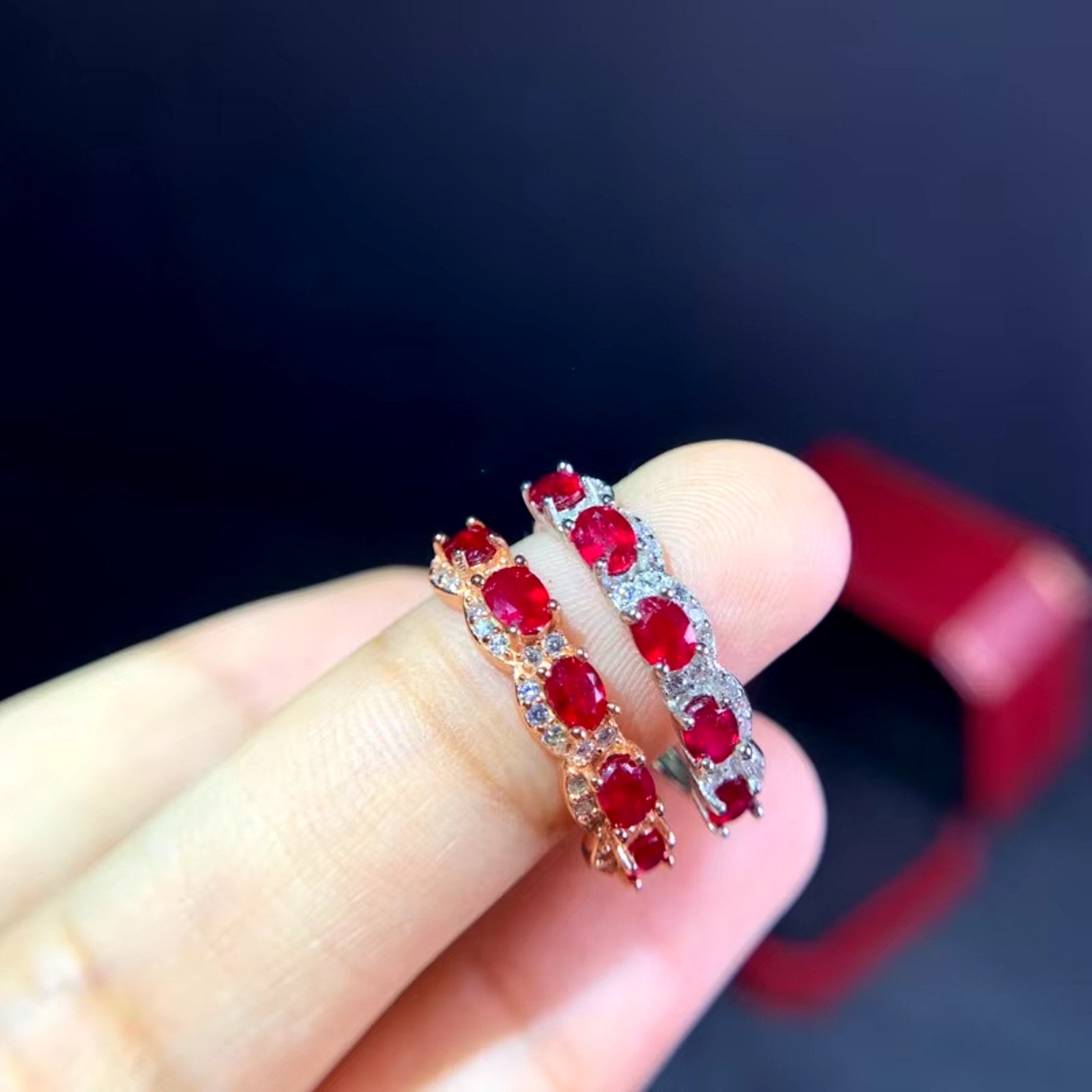 Natural Ruby Band Ring, Ruby Ring 925 Sterling Silver, Women's Ruby Ring 3x4mm