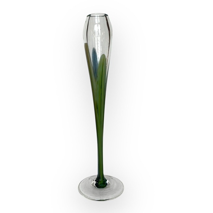 1979 Steven Maslach Signed Hand Blown Art Glass Leaf Motif Bud Vase 11