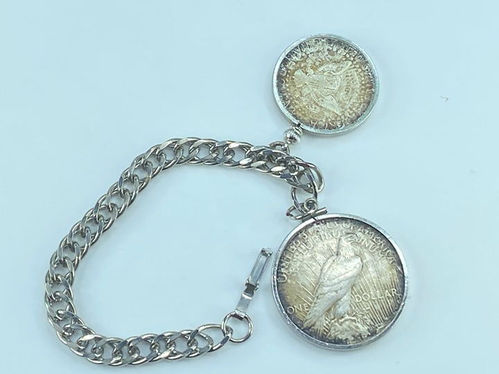 1923 Peace Silver Dollar and 1964 J Kennedy half dollar silver bracelet JR487
