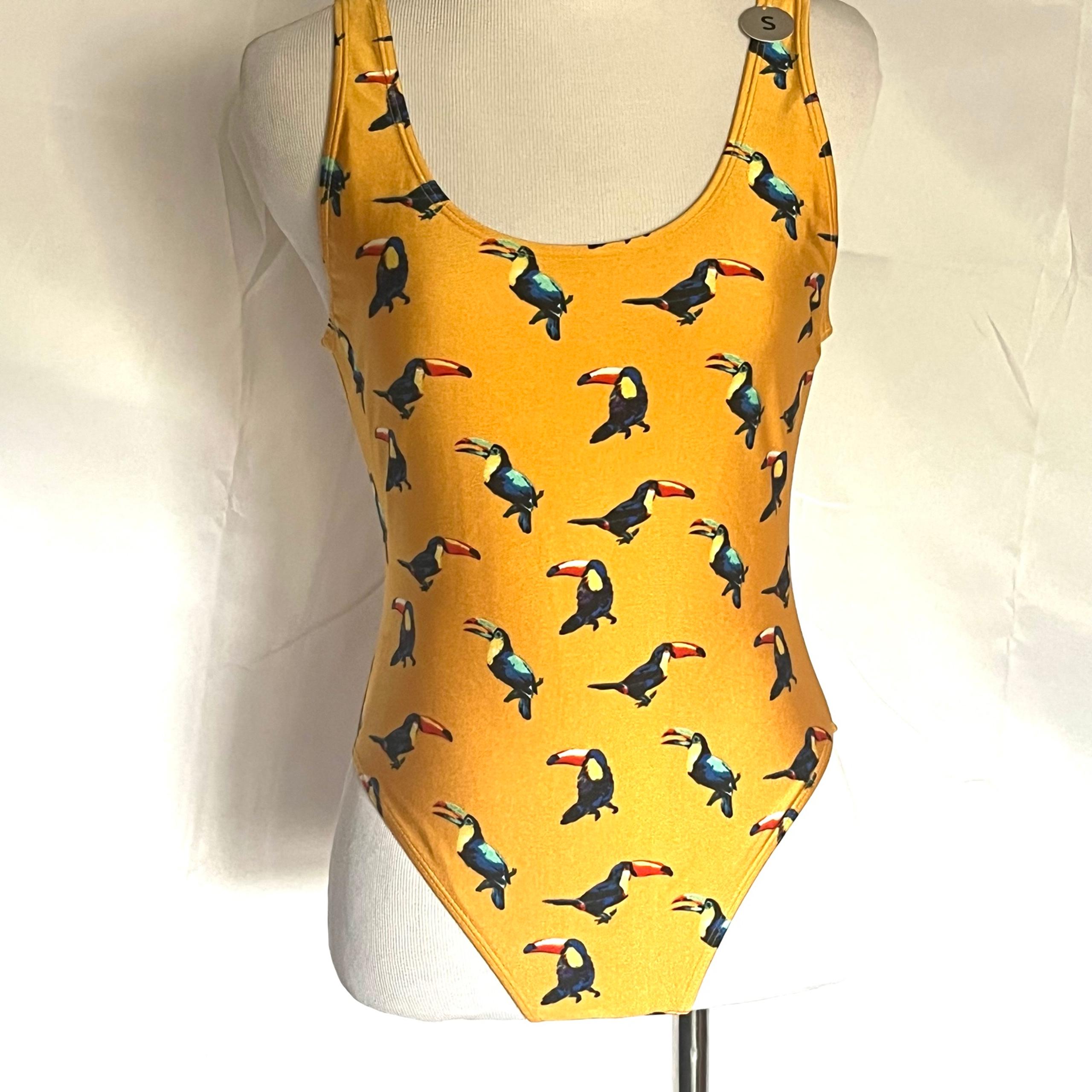 Forever 21 one piece bathing suit gold with toucan print Size Small