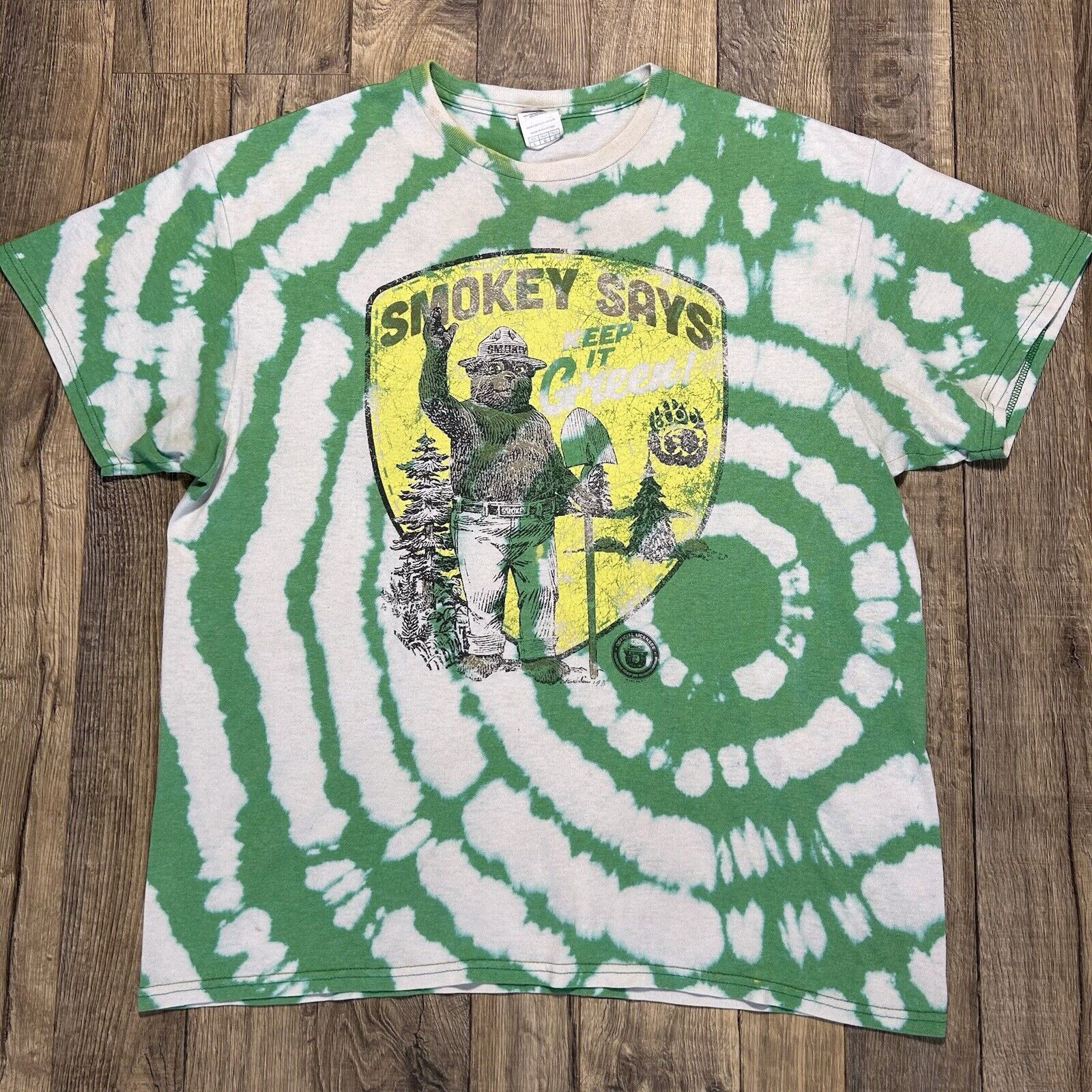 Vintage 90s Smokey The Bear Says Keep It Green Tie Dye Shirt Men’s Large