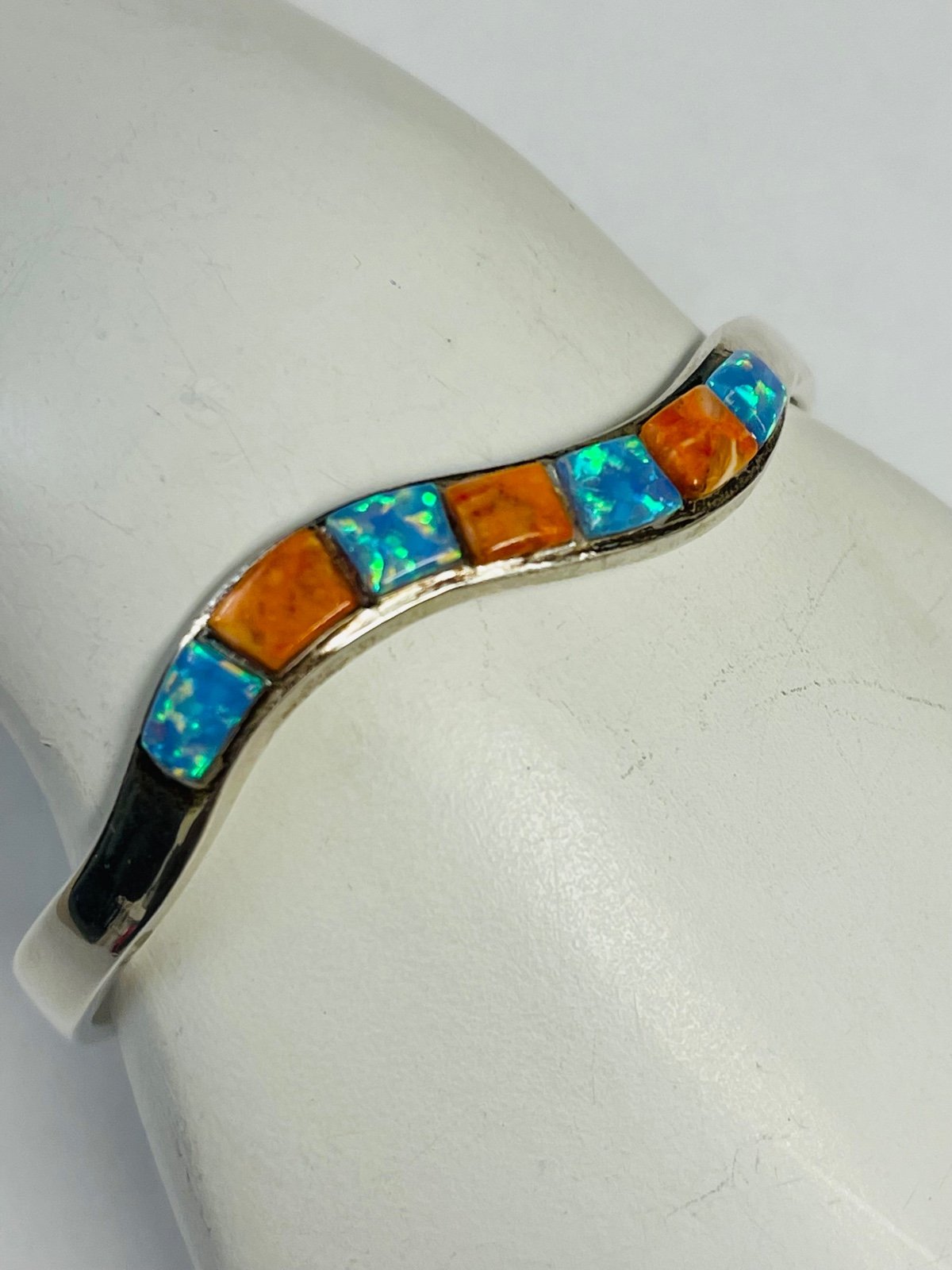 Vintage Navajo Sterling Silver Opal Spiny Oyster Cuff Bracelet