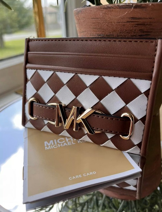 Michael Kors Reed Large MK Logo Credit Card Holder Wallet - Brown