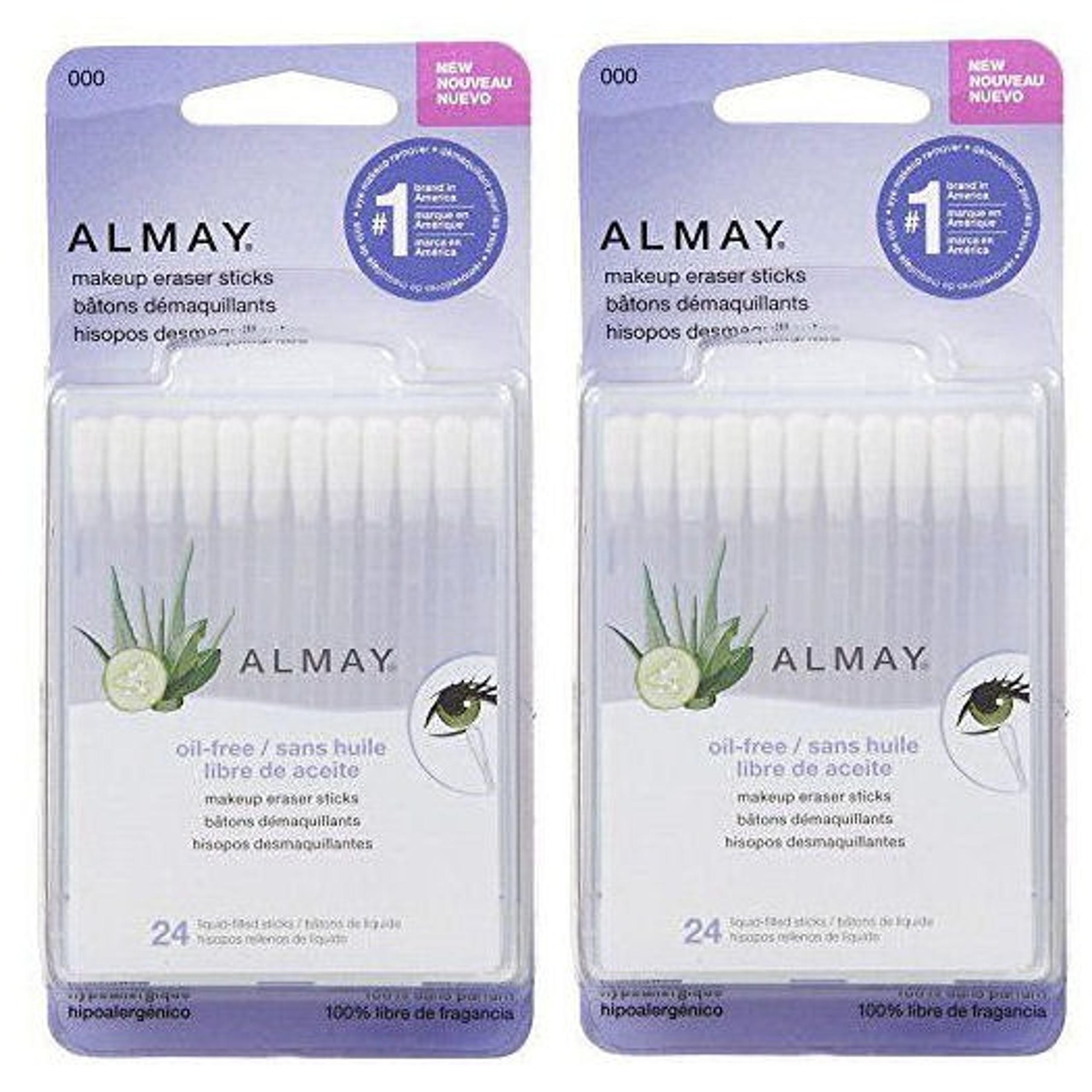 2X Lot Almay Makeup Eraser Sticks Gentle Oil Free Liquid Filled 24ct each NEW