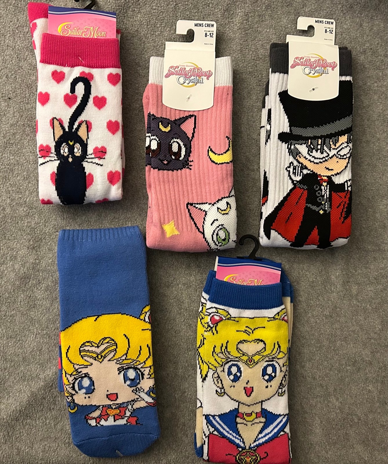 Sailor Moon Adult Crew Socks Bundle of 5