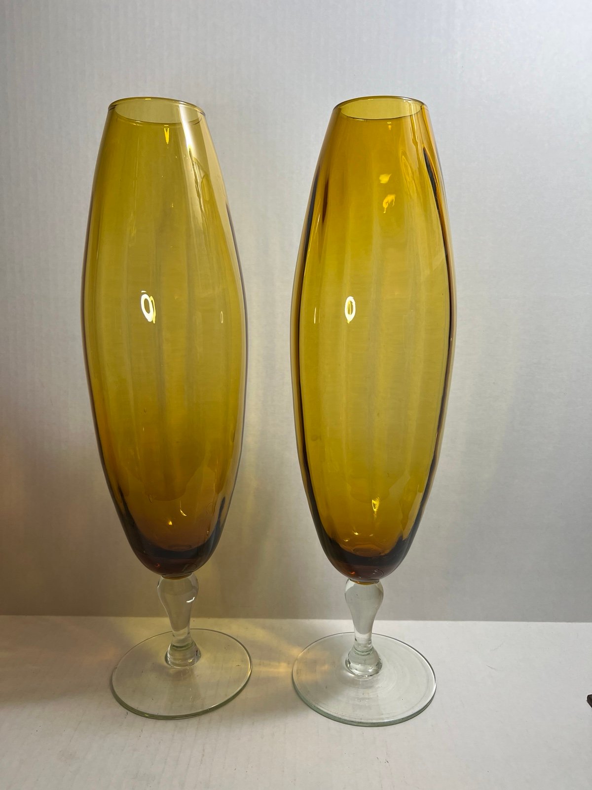 1960’s EMPOLI Italy A Pair Of Optic Panel Root Beer Colored Vases 17 3/4”