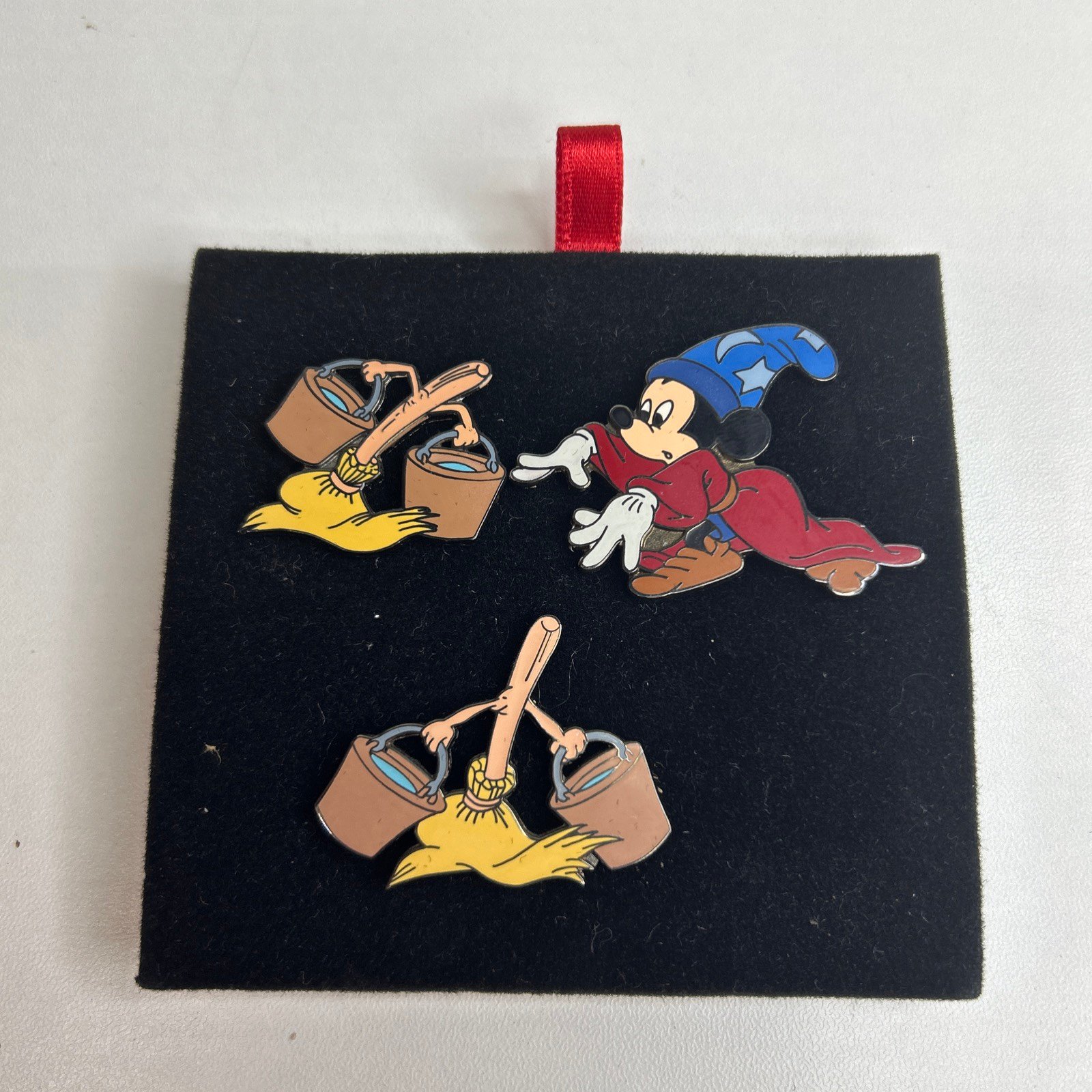 Disney Fantasia Sorcerer's Apprentice Sorcerer Mickey w/ Brooms Buckets Pin Set