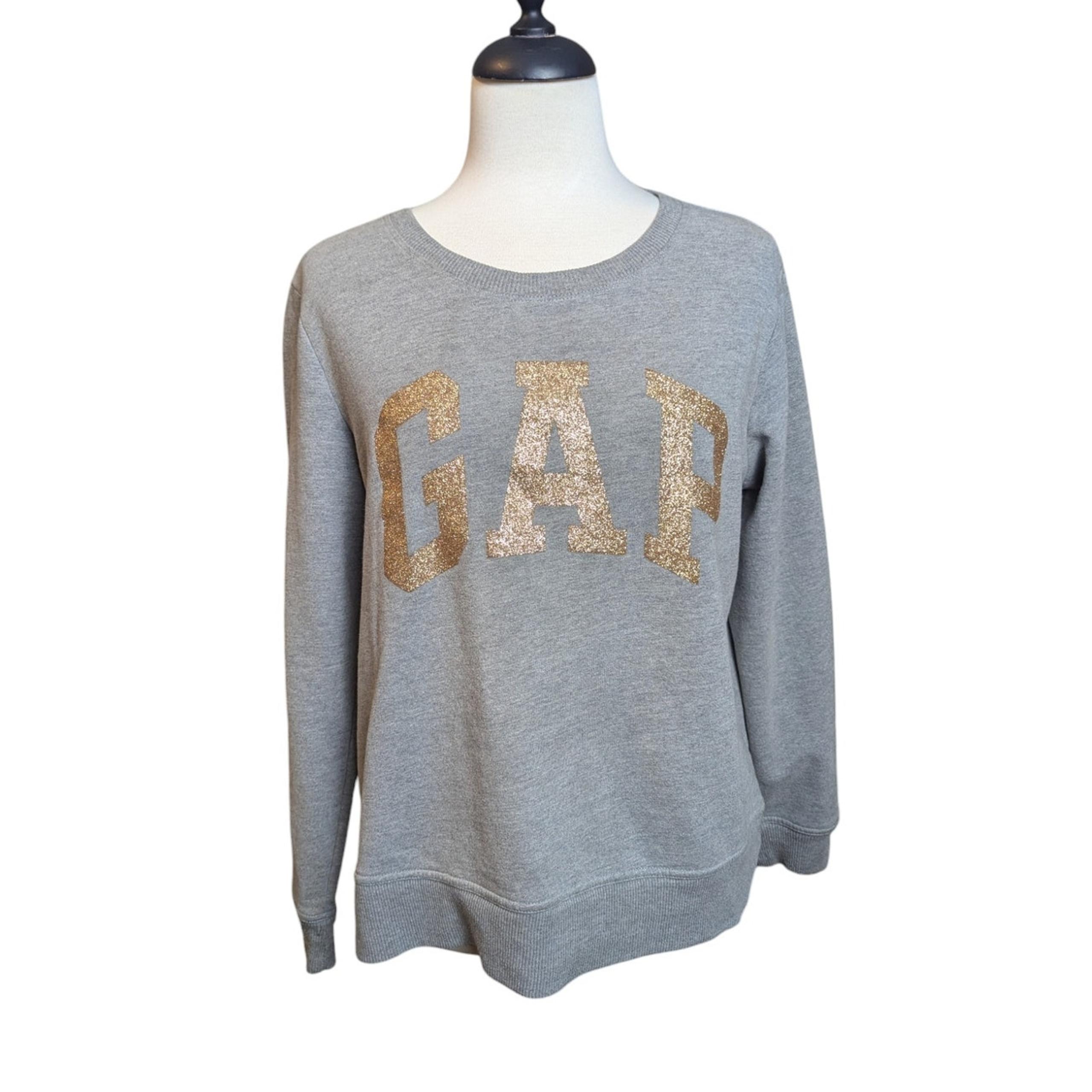 Gap Women's Large Gray Crewneck Sweatshirt Gold Glitter Gap Logo