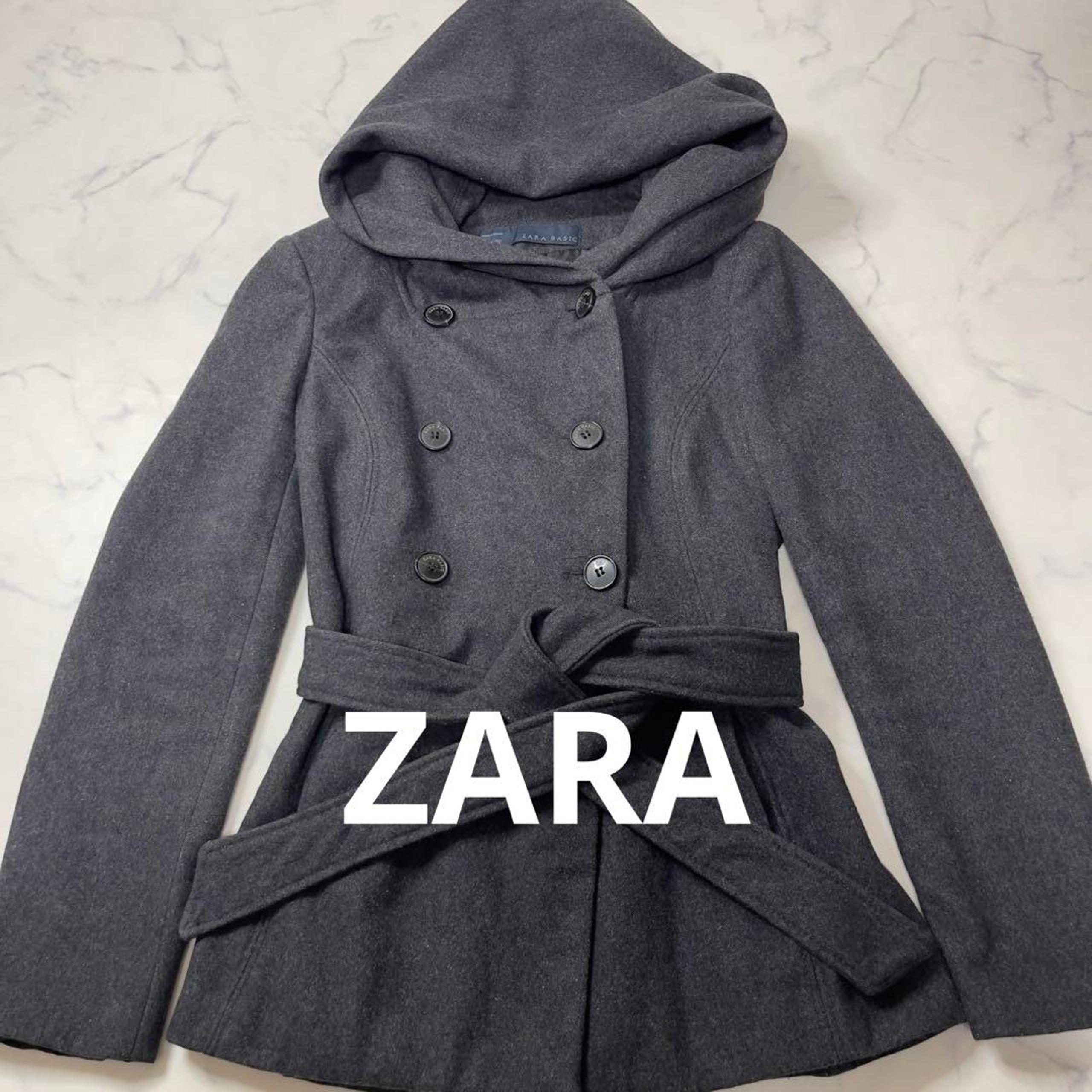 ZARA BASIC Hooded Grey Wool Coat Peacoat Size M