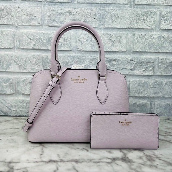 Kate Spade Darcy Leather Small Satchel & Large Slim Bifold Wallet In Lilac Moon