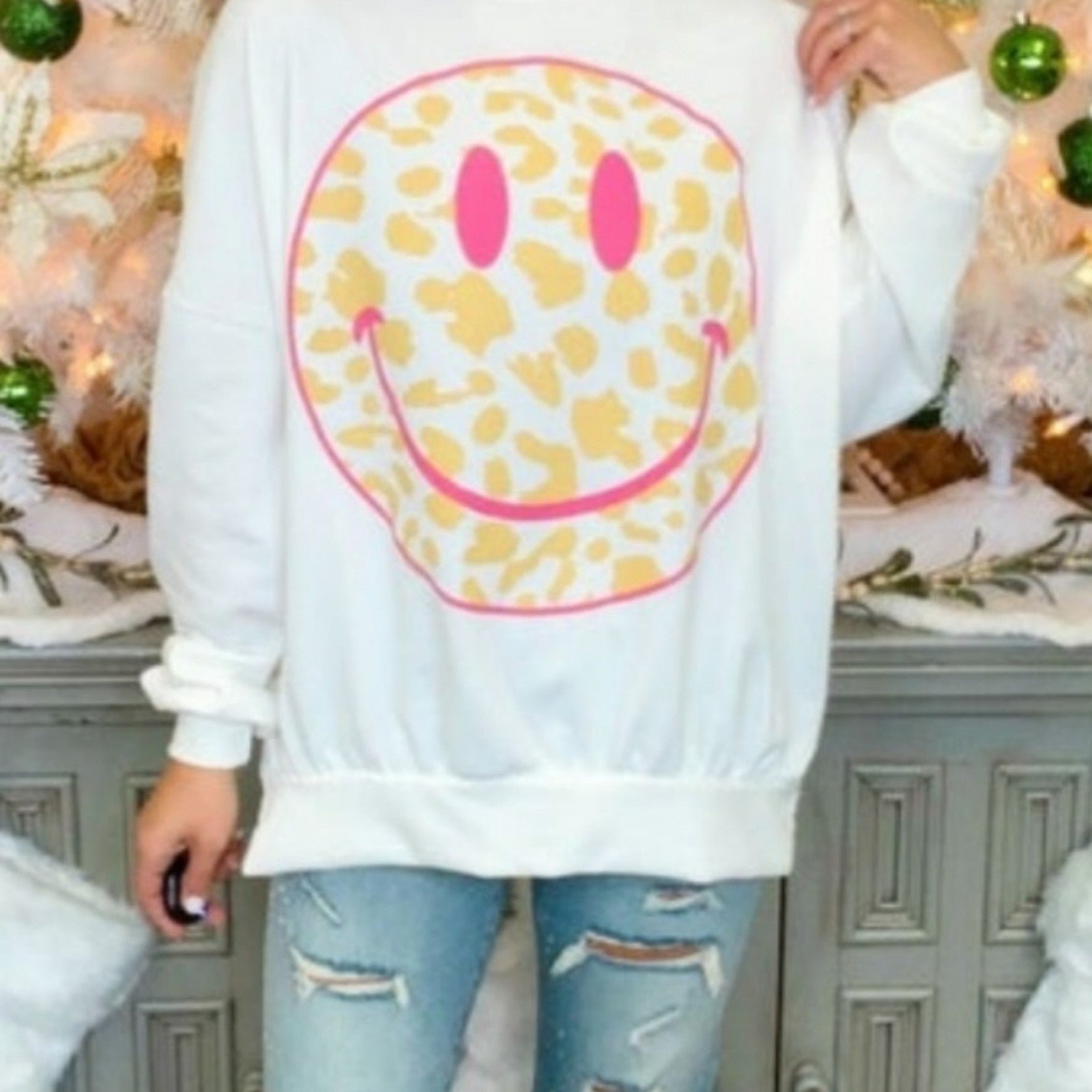 Leopard Smiley Face Sweater