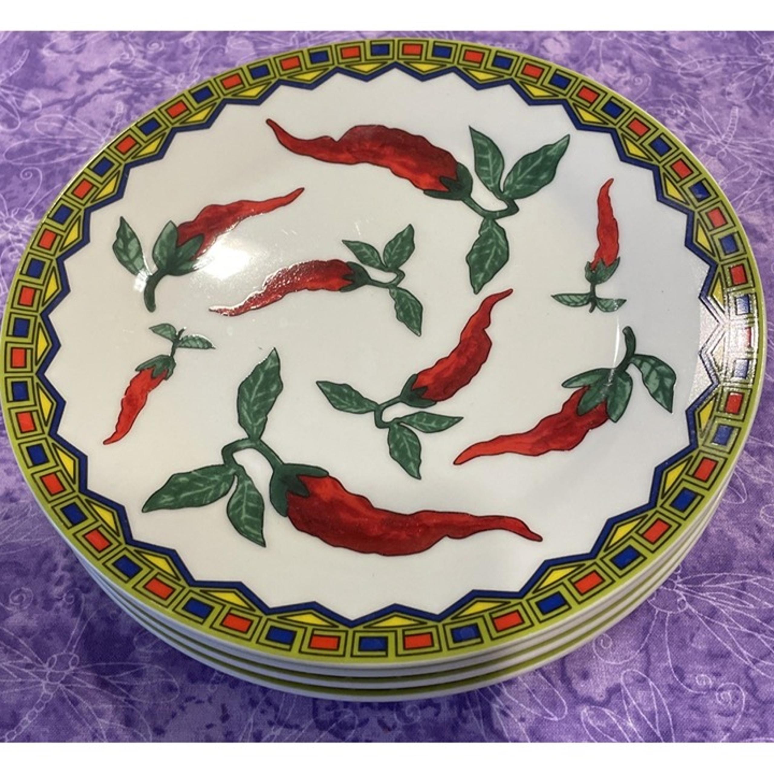 Godinger & Co. Red Chili Peppers Set of 4 Salad Plates Plate 7.5 Inch Novelty