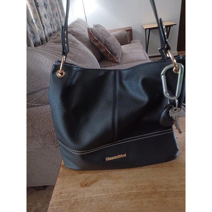 Hobo Purses & Handbags for Women Vegan Leather Top Shoulder Handbags - Black