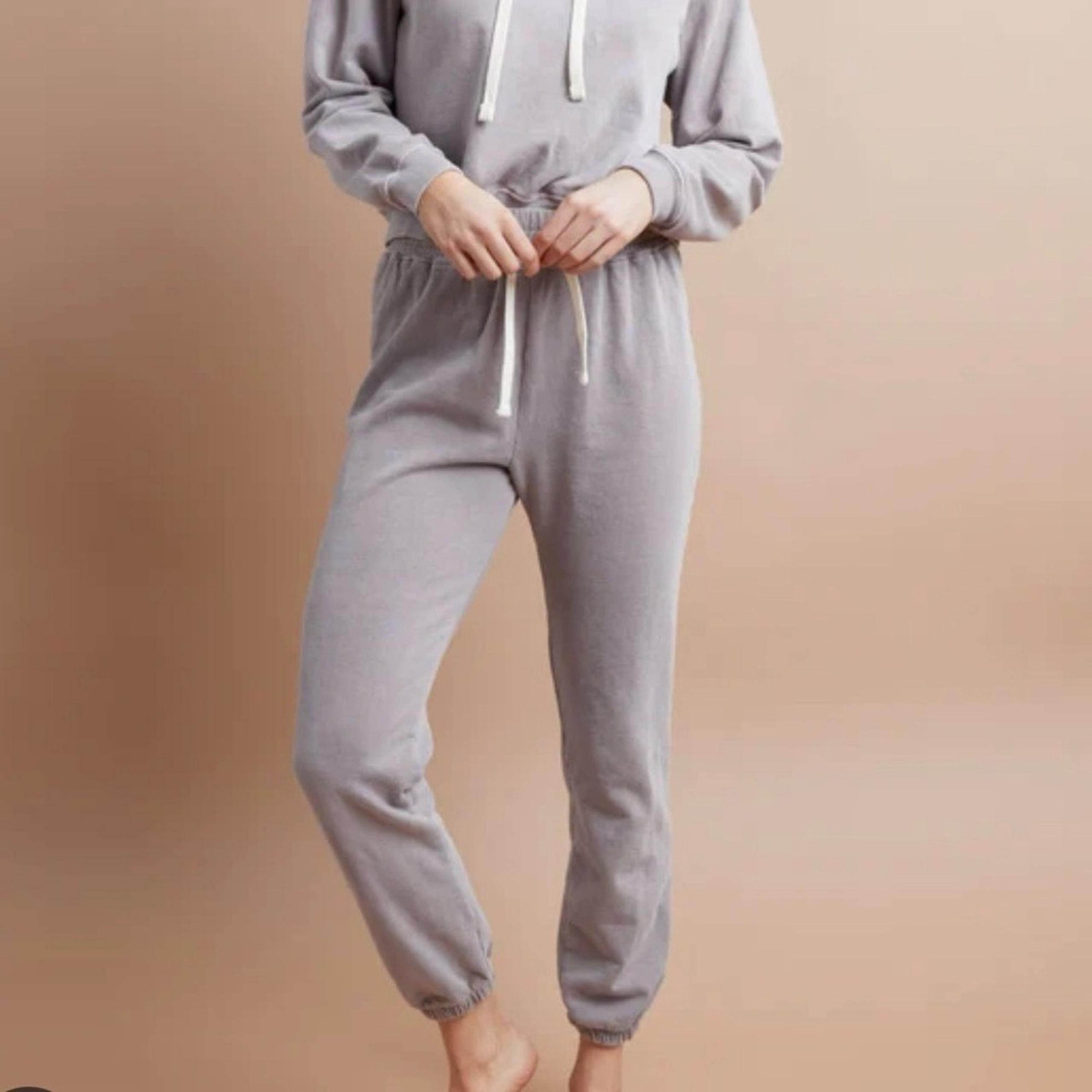 SAVVI Neutral Solid Payton Jogger Cotton French Terry Lounge Comfy Bottoms Sz S
