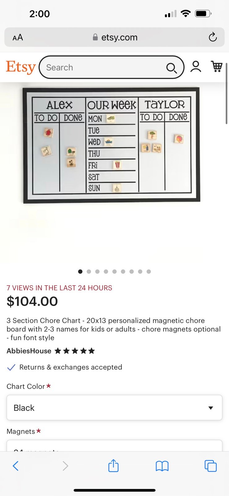 Magnetic chore chart