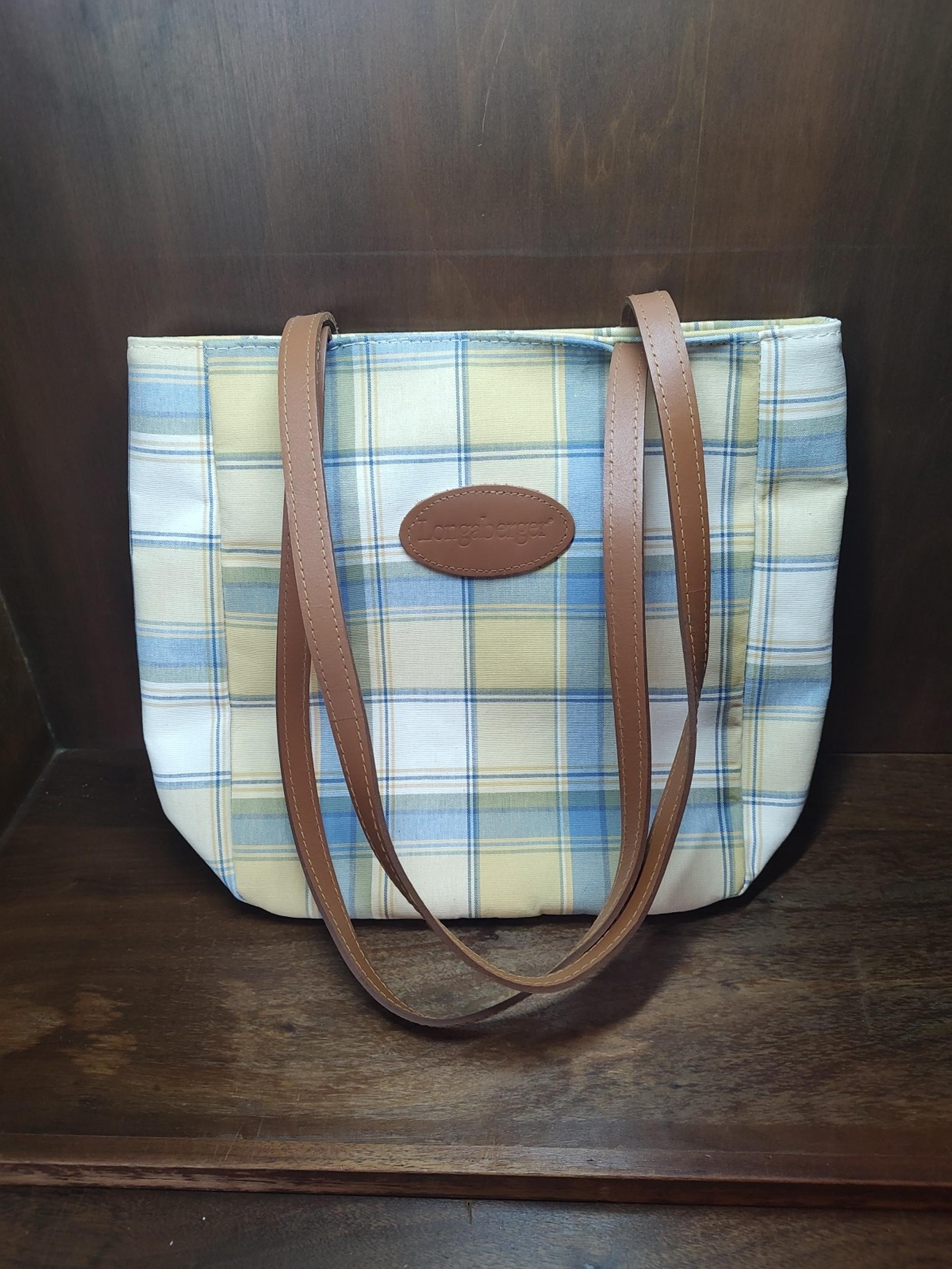 Longaberger Blue & Yellow Plaid Tote Bag  11"T magnetic closure (S)